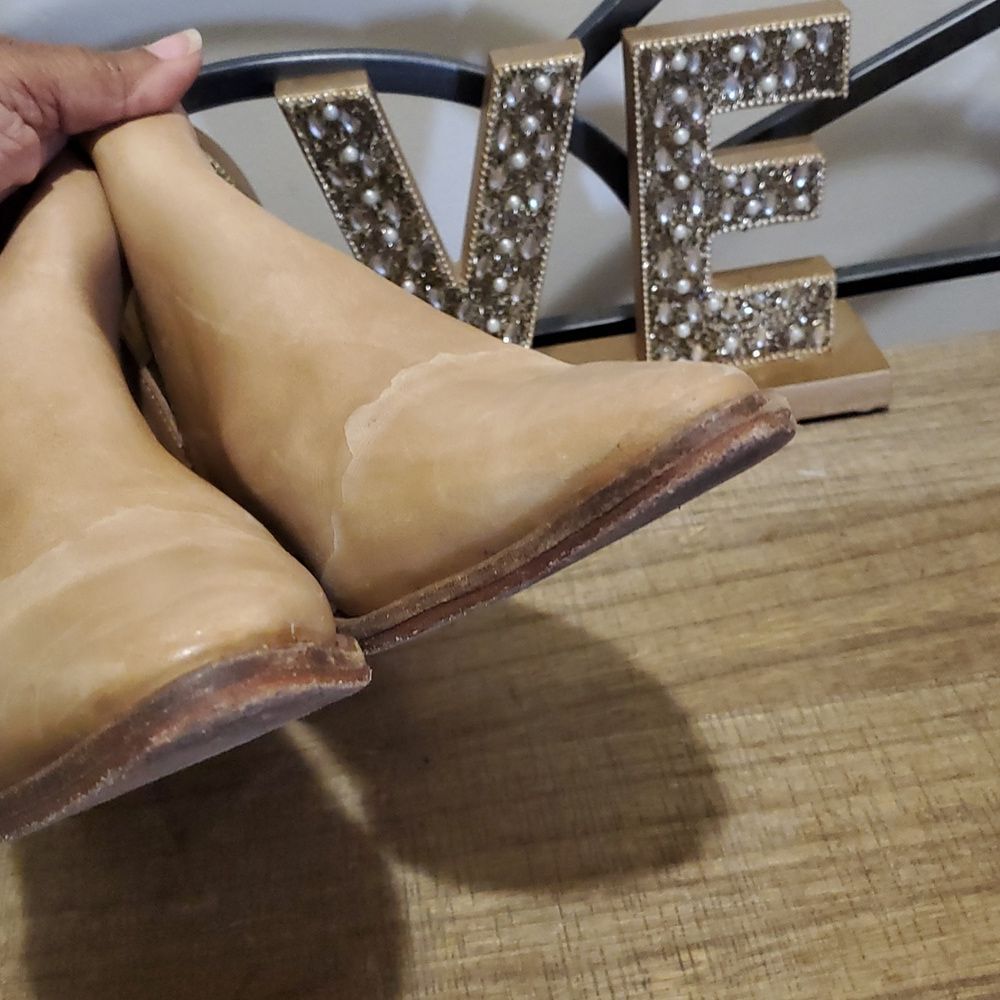 Free People Charm Double V Tan Buttery Soft Leather Slip On Booties US 8.5 Boho - Picture 6 of 10